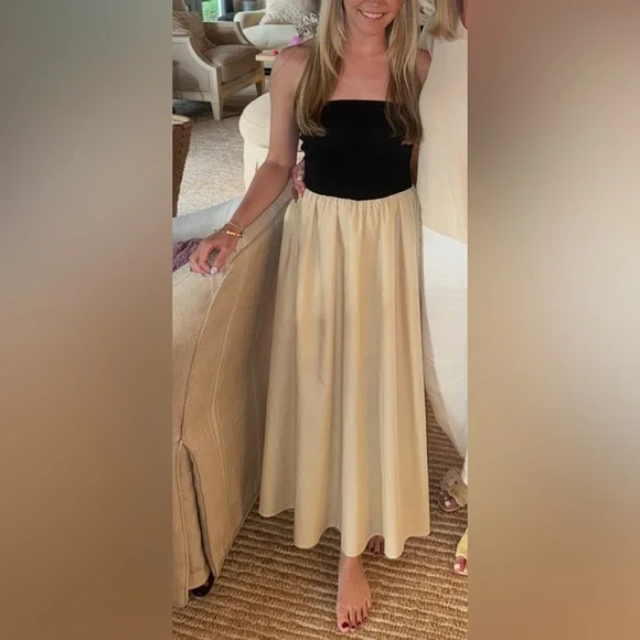 Black and Tan Strapless Maxi Dress​ - Picture 2 of 5